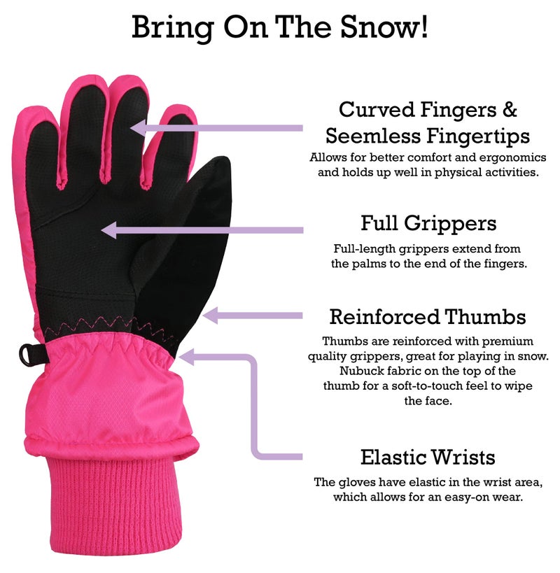 N'Ice Caps Kids Waterproof Winter Thinsulate Warm Gloves (5-6 Years, Neon Pink) - Image 4